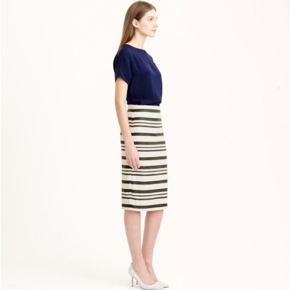 J. Crew Double Stripe Pencil‎ Skirt Career Business Casual Black Cream 2 Preppy - Picture 14 of 14